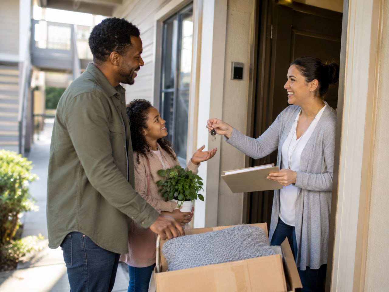 Family receiving keys to their new home
